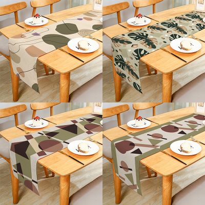 Modern Plant Flower Abstract Design Pattern Linen Table Runner Cloth Cover Anti-Slip Stain For Dinner Celebrate Party Decor