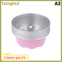 Fanghui 10ชิ้น50มล. วาเลนไทน์อลูมิเนียมฟอยล์กระทะเค้กถ้วยคัพเค้กรูปทรงกลมพร้อมฝา