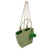 Hand-Woven Bag Wool Striped Straw Bag Seaside Vacation Beach Hand Support Shoulder Bag