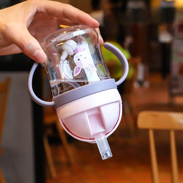 lowest-price-mh-250ml-baby-sippy-water-cup-kid-handle-เรียนรู้การให้อาหารดื่มขวดต่อต้านการสำลักกับ-gravity-ball-kids-training-cup-with-straw