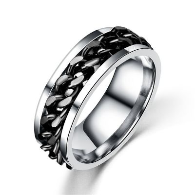 [COD] แหวนผู้ชายสแตนเลสขายร้อนของ สามารถหมุนได้ เครื่องประดับแหวนคู่เหล็กไทเทเนียมระเบิด Christmas Gift