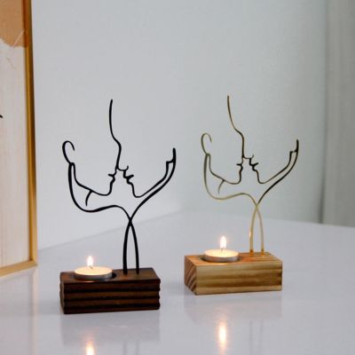 Candle Holder Romantic Abstract Figure Artistic Decorative Decorate Wooden Creative Couple Candlestick for Hotel Home Decoration