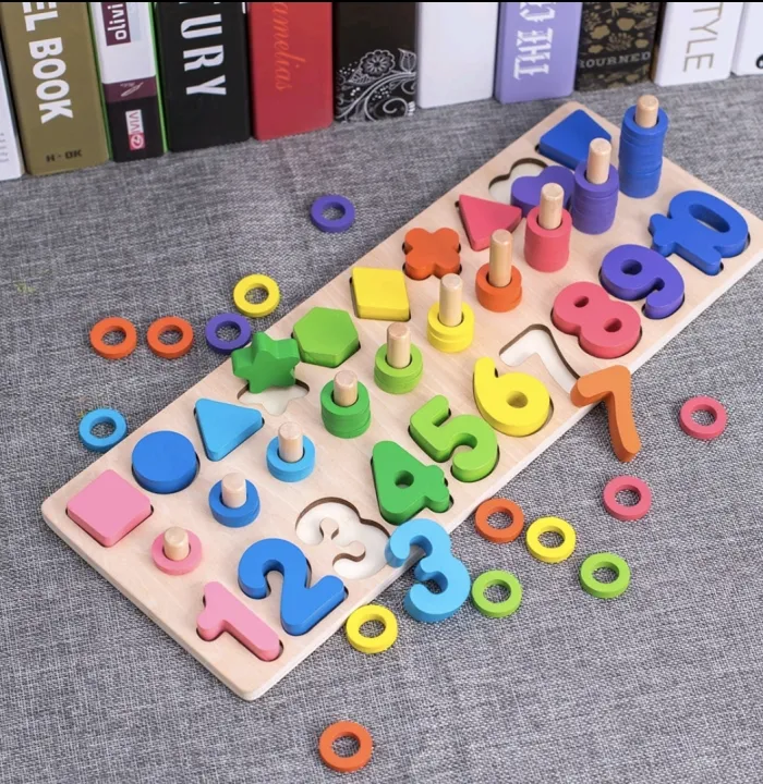 Wooden Logarithmic Board 3in1 Shapes Numbers Sorting Counting Stacking ...