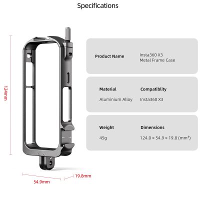 Metal Cage Frame Insta360 X3 Protective Case Cage Action Camera Rig with Cold Shoe Mount Camera Cage for Insta360 X3 Accessories