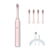 Sonic USB Rechargeable Electric Toothbrush with 4 Replacement BrushHeads &amp; 6 Brushing Modes IPx7 Waterproof