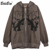 BOLUBAO 2021 New Hoodie Angel Print Dark Jacket Coat Women Hip-hop Streetwear Anime Hoodies Coat Harajuku Zipper Male Hoodies