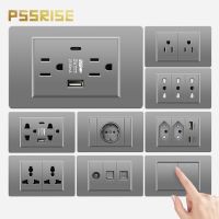 ┋✺﹍ PSSRISE 118 Type Brazil EU US Wall Socket with 5V 2.1A USB Type-c Charger Power Outlet PC Panel Light Switch TV Computer Socket