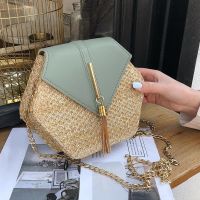 Hex-shape Mulit Style Straw leather Handbag Women Summer Rattan Bag Handmade Woven Beach Circle Bohemia Shoulder Bag New Fashion