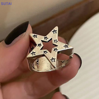 💖【Lowest price】SUTAI แหวนเปิดอัลลอยรูปดาวห้าแฉกแนวกอทิกสำหรับผู้หญิงผู้ชายเครื่องประดับแฟชั่นแหวนเงินพังค์ปรับสีเงินได้