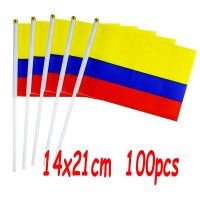 ZXZ 100pcs Columbia hand waving Flag 14*21cm Polyester Double Side Printing CO Columbia Hand Flag with plastic flagpole