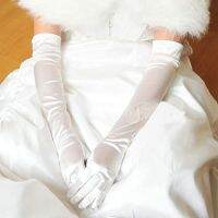 ❁㍿❆ WG-E Simple Wedding Bridal Long White Gloves Highly Elastic Satin Opera Brides Bridesmaid Gloves Women Christmas Cosplay Gloves