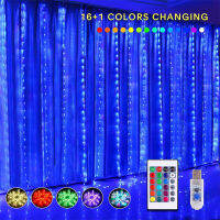 NEW 3*3m RGB 16 Color String Lights Fairy Curtain Lights USB Remote Control Garland for Christmas Window Wedding Party Decor