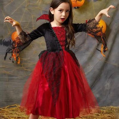 〖jeansame dress〗เด็กสาวแวมไพร์สีแดงชุดฮาโลวีนสาวมีความสุข Purim ชุดงานเลี้ยงวันเกิดเทศกาลแม่มดเครื่องแต่งกายคอสเพลย์สำหรับเด็ก