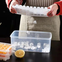 Ice Cube Tray with Lid and Bin,Ice Cube Mold Freezer Container,Spill-Resistant Removable Lid &amp; Ice Scoop for Whiskey,tail