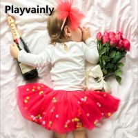 2022 New Summer Skirt for Baby Girls Bow Pompom Princess Mesh Dress Colorful Mini Pettiskirt Children Clothes 1-5Year E0558