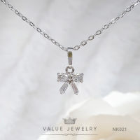 สร้อยคอพร้อมจี้ ประดับคริสตัลแท้ ลาย โบ Ribbon ขนาดเล็ก เครื่องประดับ สร้อย NK021 ValueJewelry