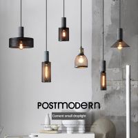 Industrial Loft Cement Pendant Lamps for Restaurant Aisle Wrought Iron Lampshade E27 Led Vintage Suspension Chandeliers Lights