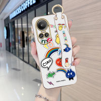 เคสเคสโทรศัพท์มือถือสำหรับ OPPO Reno10 Pro 5G Motorola Moto G53 5G (พร้อมสายรัดข้อมือ) เคสขอบสี่เหลี่ยมนิ่มลายการ์ตูนสีสันสดใสเคสโทรศัพท์เคสโทรศัพท์นิ่มชุบโลหะหรูหรา