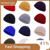 WUSUOGU สีทึบ หมวกบีนนี่สไตล์น้ำเงิน ข้อมือไม่มีขอบ Skullcap หมวกกะลาสี หมวกถักนิตติ้ง unisex หมวกบีนนี่