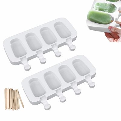 Ice Cream Mold 4 Cell Big Size Silicone  Popsicle Molds DIY Homemade Dessert Freezer Fruit Juice Ice Pop Maker Mould with Stick Ice Maker Ice Cream Mo