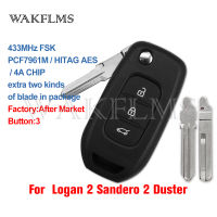 For Renault Logan 2 Sandero 2 Duster 2013 2014 2015 2016 2017 2018 2019 2020 Flip Remote Car Key 433MHz Three Kinds Of Blade