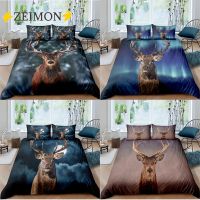 ZEIMON Christmas Elk Deer Duvet Cover Queen Bedding Set 3D Bed Girls Full Size Quilt Cover Sets Twin Unisex Home Textiles