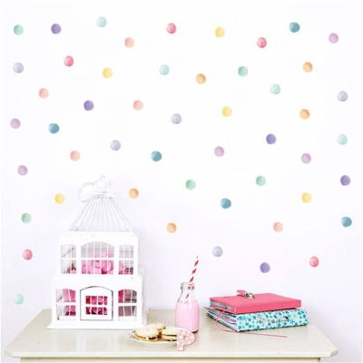 [24 Home Accessories] 2แผ่น Multicolor Dots สติ๊กเกอร์ติดผนังห้องนั่งเล่นห้องเด็กลายจุดสี Dot สติ๊กเกอร์ติดผนังสีน้ำสติ๊กเกอร์ติดผนังประดับห้อง