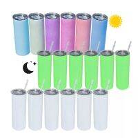 25Pcs-100Pcs ระเหิด20Oz ตรง Tumbler Glow In The Dark UV เปลี่ยนสี Tumblers ถ้วยกาแฟสแตนเลสพร้อมฟาง