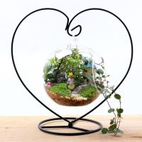 Heart Shaped Flower Stand Retro Handmade Ball Hanging Vase Stand Heart Shape Iron Stand Simple Stylish Glass Plant Vase Holder