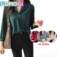 LOMOGI ชุดเสื้อชีฟอง S-5XL ผู้หญิง4สี,ชุดเสื้อแขนยาวเสื้อคอวี Baju Wanita Lengan Panjang