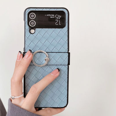 HOCE เคสโทรศัพท์กันกระแทกถักเปียย้อนยุคสำหรับ Samsung Galaxy Z Flip 3 Flip 4 5G ฝาครอบขายึดแบบรัดแหวนใส่นิ้วสำหรับ Zflip3 Zflip4บานพับเคสป้องกัน
