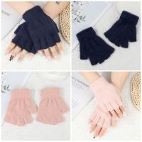 OKDEALS ผ้ากำมะหยี่ถักครึ่งถุงมือไม่มีนิ้วสำหรับฤดูหนาวและใบไม้ร่วง,ผ้ายืดยืดหยุ่นได้สำหรับมิ้งค์เทียม1คู่ถุงมือแบบเปิดครึ่งนิ้ว