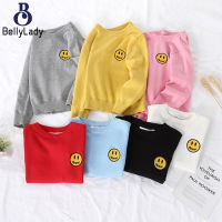 Children Smiley Pullover Sweater For Girls Round Neck Solid Color Knitted Bottoming Shirt【fast】