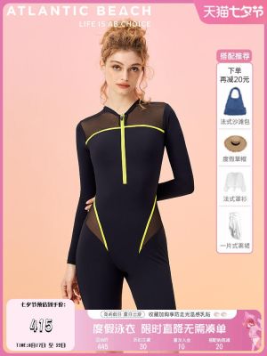 Atlanticbeach Long-Sleeved Sunscreen One-Piece Swimsuit Female Professional Swimming Pool Dedicated Boxer Conservative Swimsuit