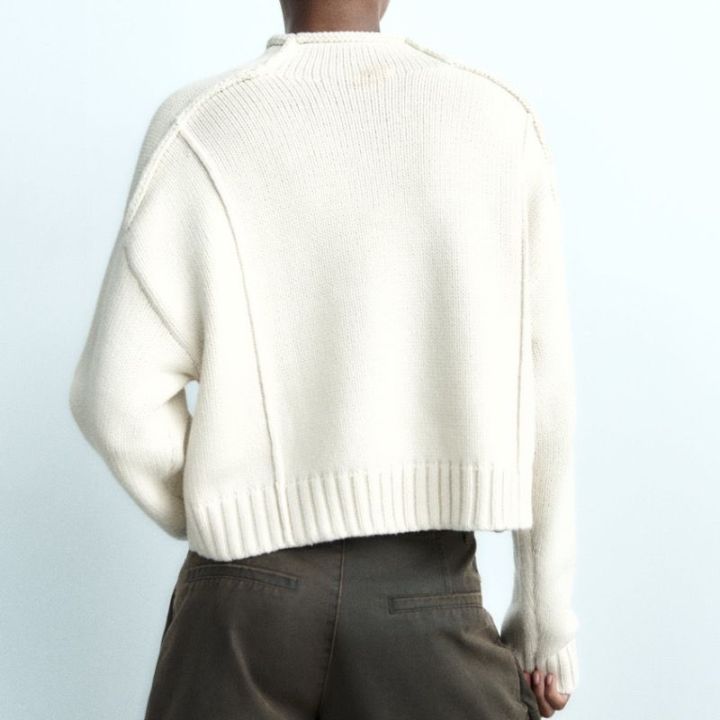 zara-za2023-new-autumn-fashion-trend-womens-stitching-decorative-long-sleeved-stand-up-collar-sweater-3920006-712