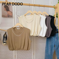 PEAR DODO ฉบับภาษาเกาหลีเสื้อกั๊กแขนกุดสั้นกระชับสีทึบหลวมสำหรับผู้หญิง