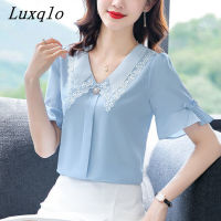 Luxqlo เสื้อเชิร์ตขนาดใหญ่ผู้หญิงแขนสั้นสีขาวเสื้อสไตล์เกาหลีเสื้อสวยฤดูร้อนแฟชั่น2023ใหม่