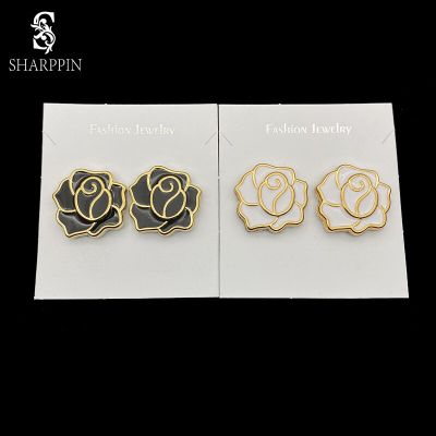 Fashion Rose Flower Enamel Magnetic Hijab Brooches Buckle Black White Strong Collar Scarf Brooch Muslim Jewelry Headbands
