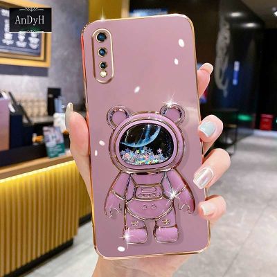 AnDyH Phone Case Vivo S1/iQoo Neo/Y7S/Z5/V17 Neo/Z1X 6DStraight Edge Plating+Quicksand Astronauts who take you to explore space Bracket Soft Luxury High Quality New Protection Design