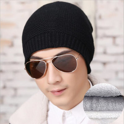 Yyun ผู้ชายหมวกฤดูหนาวใหม่หมวกขนสัตว์สีทึบถักหมวกฤดูหนาวขนแกะฤดูหนาวหมวกผู้ชาย Skullies Beanies บวกกำมะหยี่หมวกคู่