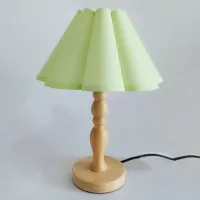 Bedside Table Lamp 12W Korean Solid Wood White Bedside Desk Lamp with Fabric Flower Shade for Bedroom, Living Room Decor lamp