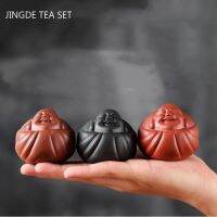 1PCS Handmade Purple Clay Tea Pet Ornaments Lucky Buddha Statue Figurine Boutique Tea Decoration Accessories Desktop Crafts