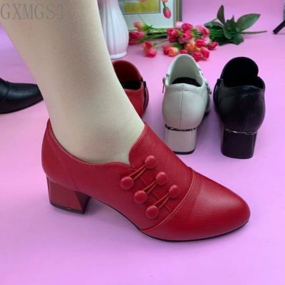 ชุดเดรสปั๊มหนังปลายแหลมสำหรับผู้หญิง,รองเท้าคลาสสิกขายดี39; S รองเท้าส้นสูงโบ๊ทปาร์ตี้งานแต่งงาน Zapatos Mujer สีแดง
