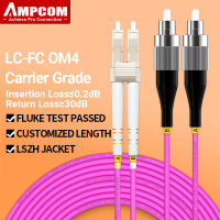 AMPCOM OM4 LC To FC UPC สายแพทช์ไฟเบอร์ออปติกมัลติโหมดเพล็กซ์ MMF 50/125μm 40Gbps โค้งงอสายไฟเบอร์ออปติก2.0มม.