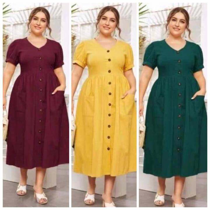 Plus size plain button down maxi dress Lazada PH