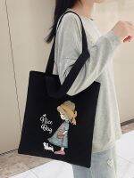 【MAY】 Canvas bag female 2023 new large-capacity shoulder bag students attend class Messenger bag black handbag Japanese