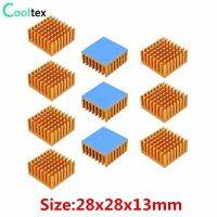 10pcs Aluminum Heatsink 28x28x13mm Radiator Golden Heat Sink For Electronic Chip IC MOS LED Cooling With Thermal Conductive Tape Adhesives  Tape