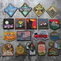 3D Embroidered  Landscape Badges Outdoor Armbands Mountains Rivers Stars Camping Armband With Hook Back For Backpack Clothing Adhesives Tape
