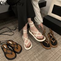 2023 Summer Ankle Lace Up Women Sandal Fashion Clip Toe Soft Flats Sandalias Ladies Elegant Dress Gladiator Shoes