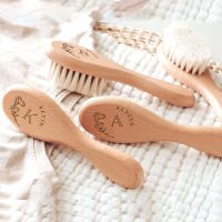 ♘ Personalized Initial with Name Baby Hairbrushes Engrave Wood Newborn Hair Brush Comb Brush Baptism/Birthday Baby Shower Gifts